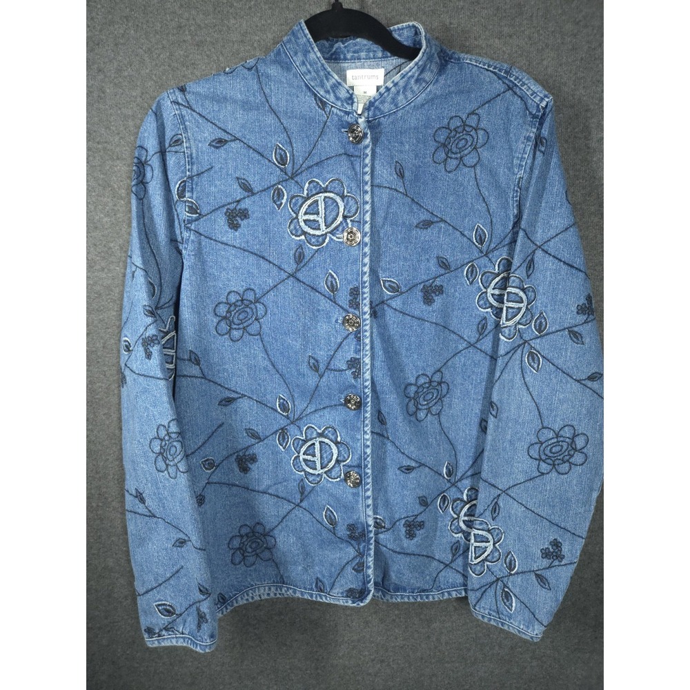 VTG 90s Y2K Tantrums Denim Jacket Medium Embroidered Floral Boho Cottagecore